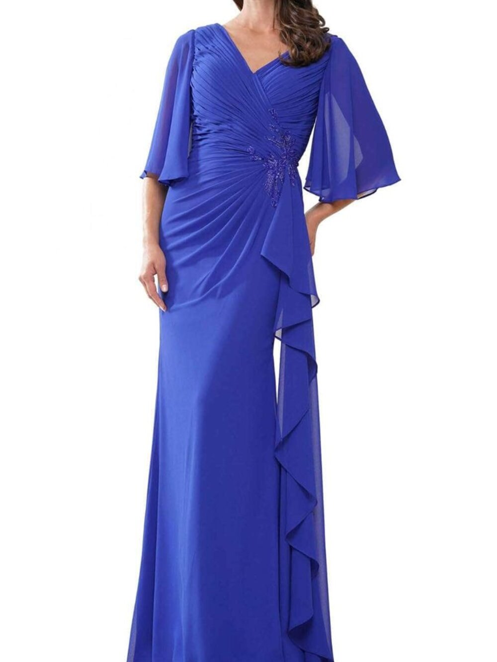 NWT Rina Di Montella RD2935 Mother of the Bride Chiffon V-Neck Gown Navy Size 16